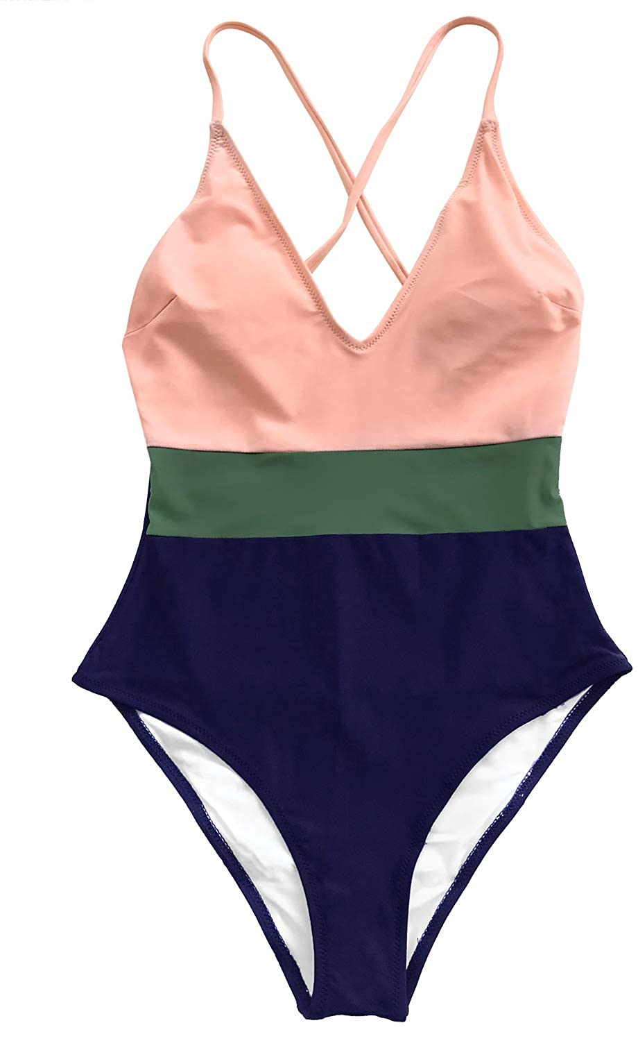 CUPSHE Women's One Piece Swimsuit V Neck Cross Back Color Block Beach Swimwear Bathing Suits