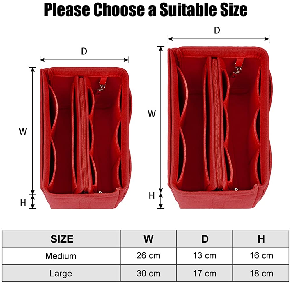 JessLab Felt Purse Organizer Insert with 14 Pockets and Detachable Zip Pouch