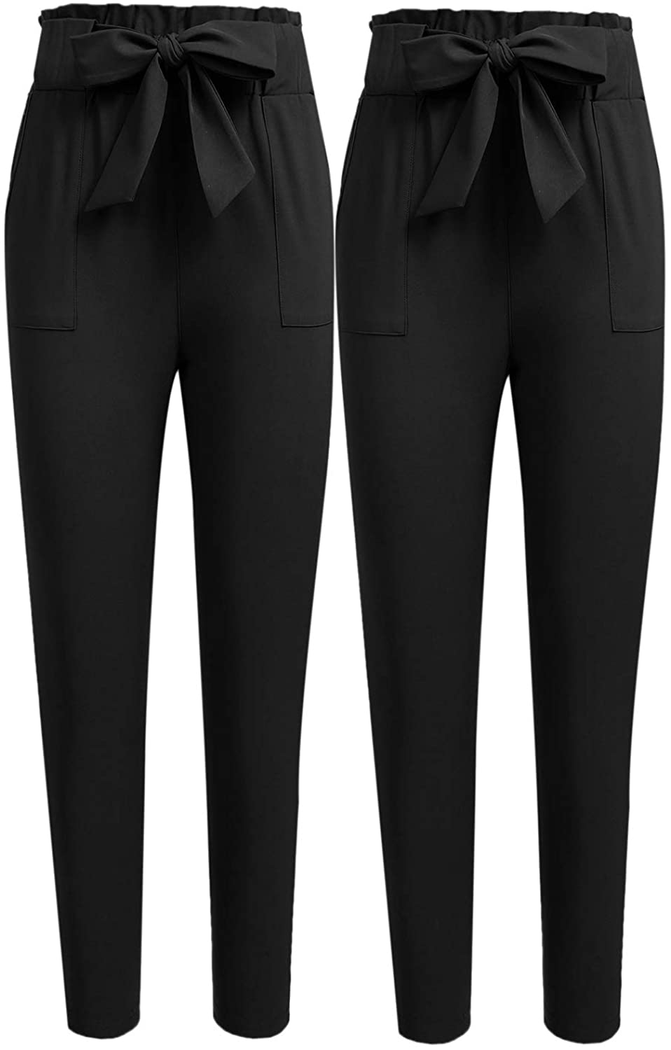 Freeprance Women's Pants Casual Trouser Paper Bag Pants Elastic Waist Slim Pockets