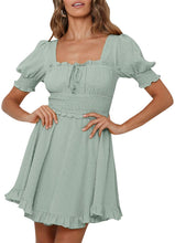 
                        
                          將圖片載入圖庫檢視器 Simplee Women Sexy Deep V-Neck Short Sleeve Striped Print Mini A Line Dress
                        
                      
