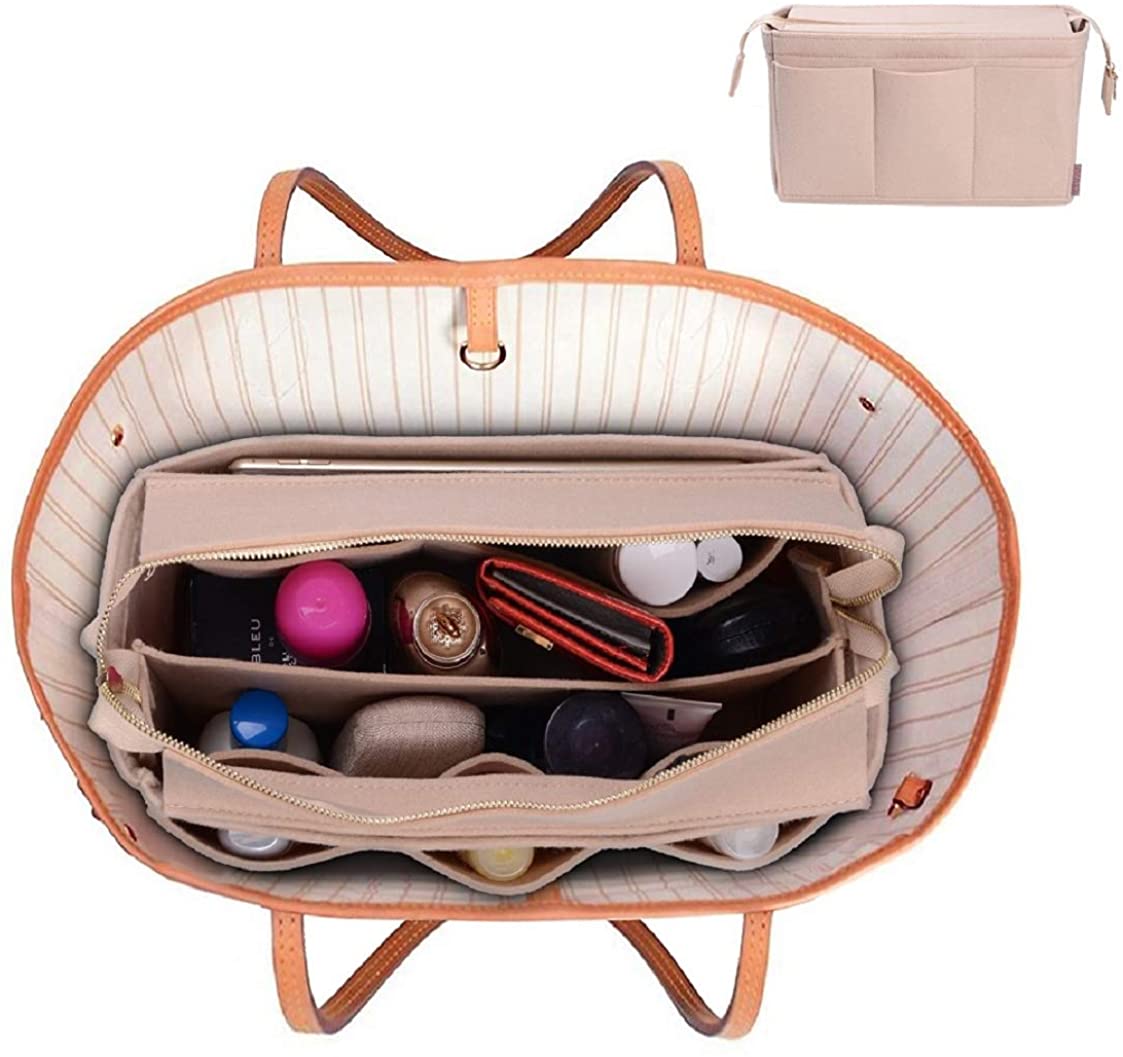 Purse Organizer Insert, Bag Organizer with NEW Detachable Zipper cover, fits Speedy Neverful, St Lious, Tote, 5 Size