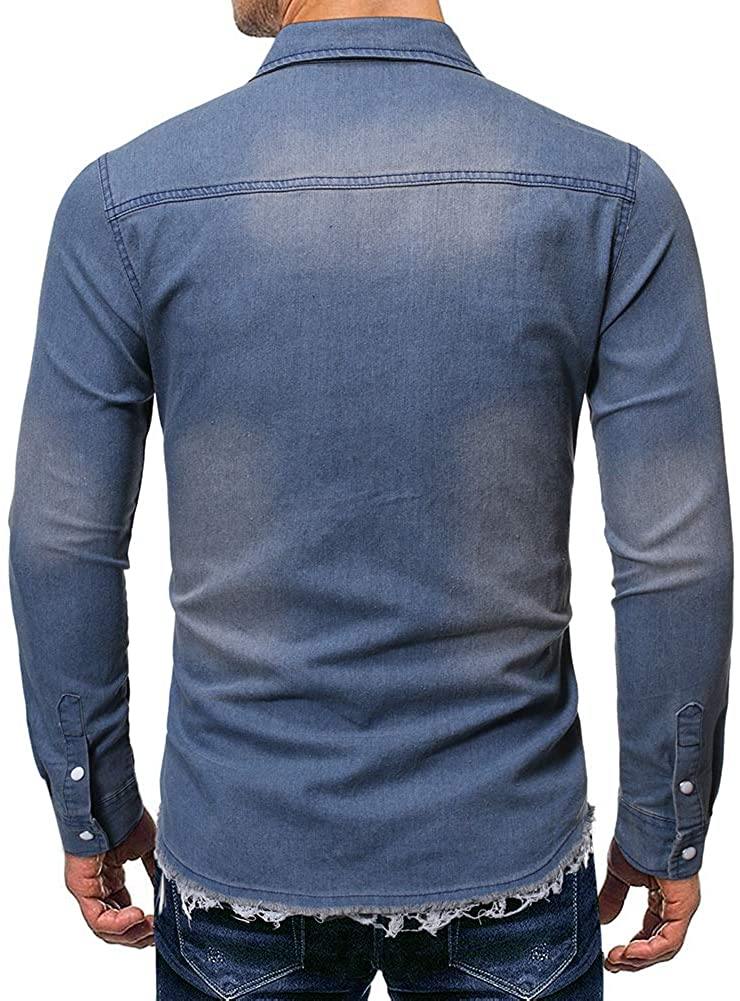 Cloudstyle Men's Regular Fit Button Down Casual Denim Shirts Long Sleeve Jean Shirts