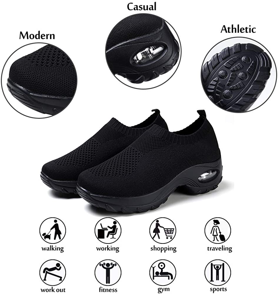 STQ Slip On Breathe Mesh Walking Shoes Women Fashion Sneakers Comfort Wedge Platform Loafers