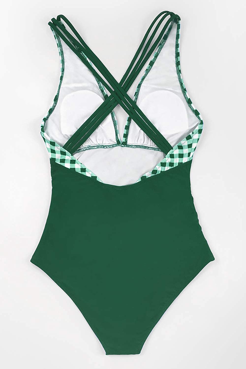 CUPSHE Women's One Piece Swimsuit V Neck Tummy Control Cross Back Vintage Swimwear Bathing Suits