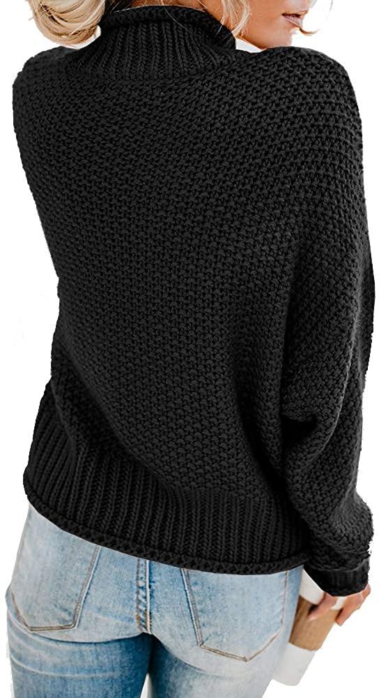 Saodimallsu Womens Turtleneck Oversized Sweaters Batwing Long Sleeve Pullover Loose Chunky Knit Jumper - JOY2ESpree