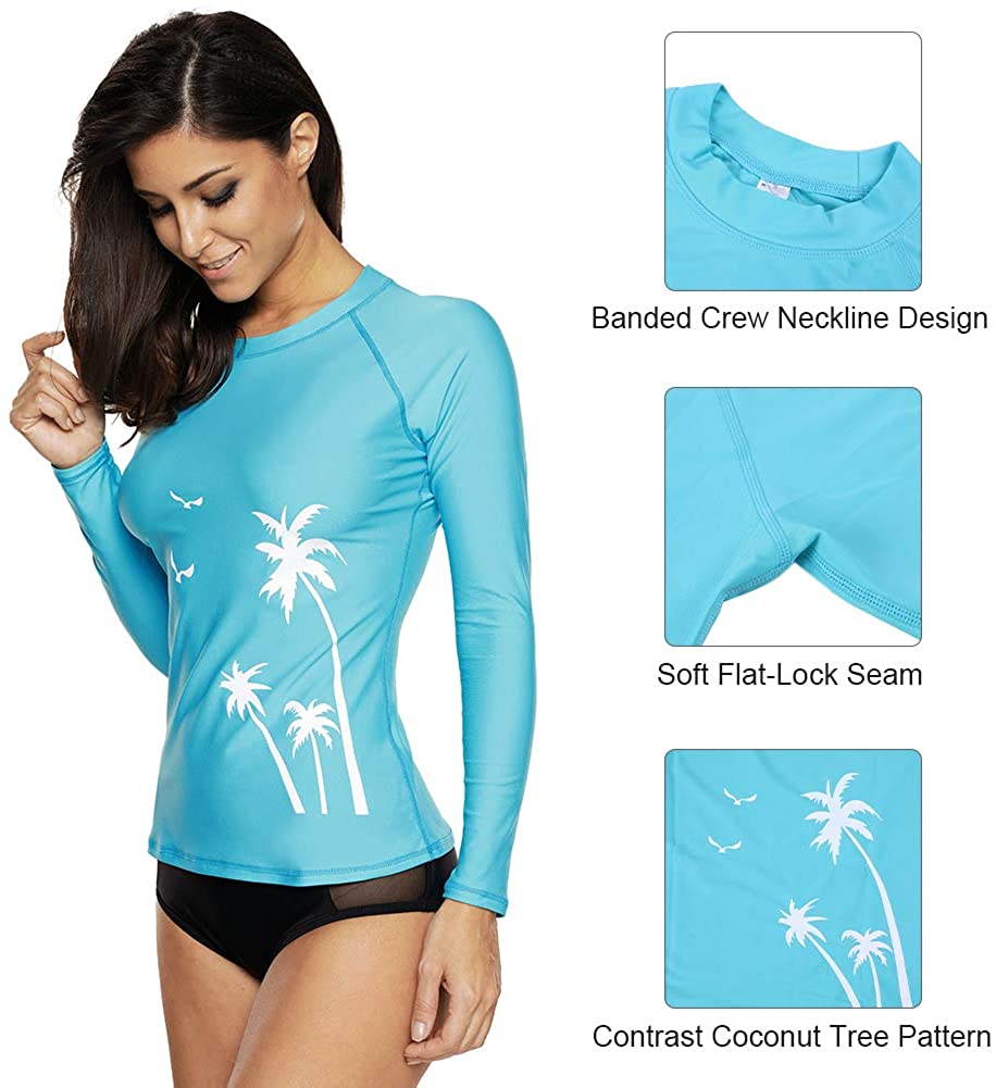 CharmLeaks Women's Long Sleeve Rashguard UPF 50 Sun Protection Swimsuit Top Striped Swim Shirts