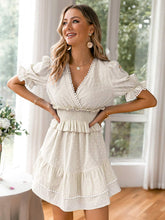 
                        
                          將圖片載入圖庫檢視器 Simplee Women Sexy Deep V-Neck Short Sleeve Striped Print Mini A Line Dress
                        
                      