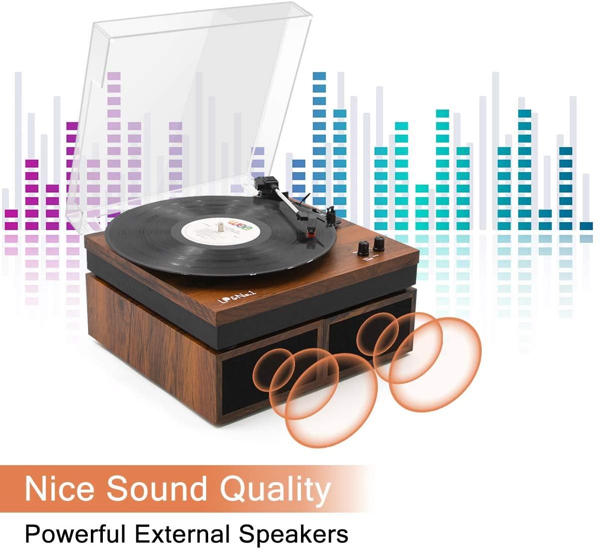LP&No.1 Retro Bluetooth Record Player with Stereo External Speakers - JOY2ESpree