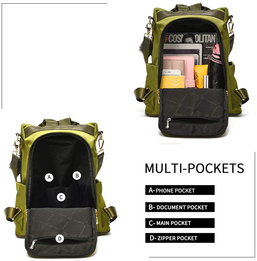 Women Backpack Purse Waterproof Nylon Anti-theft Rucksack Lightweight Shoulder Bag