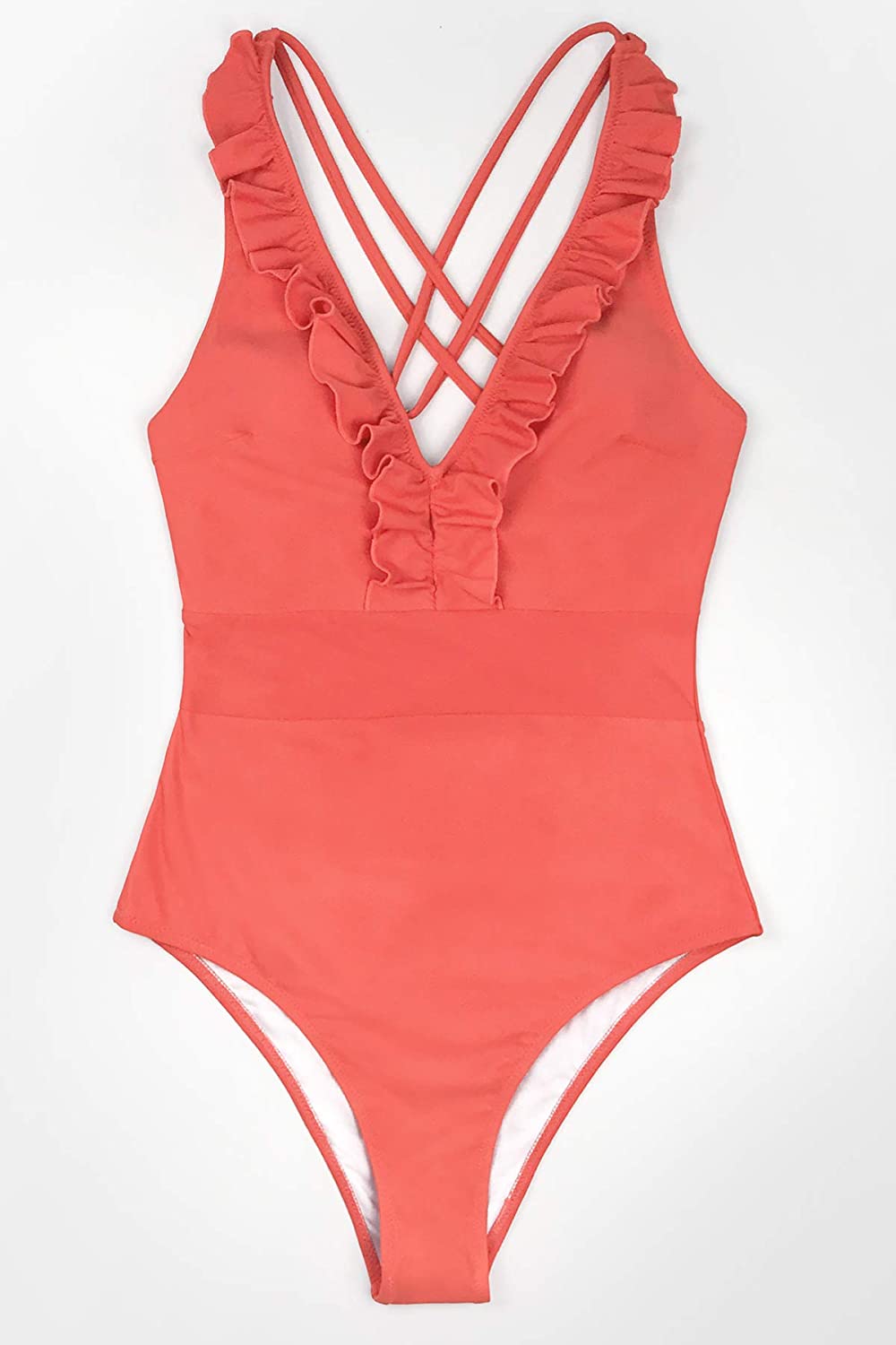 CUPSHE Women's V Neck One Piece Swimsuit Ruffled Back Cross Swimwear