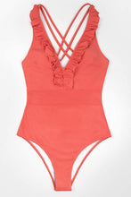
                        
                          Load image into Gallery viewer, CUPSHE Women's V Neck One Piece Swimsuit Ruffled Back Cross Swimwear
                        
                      