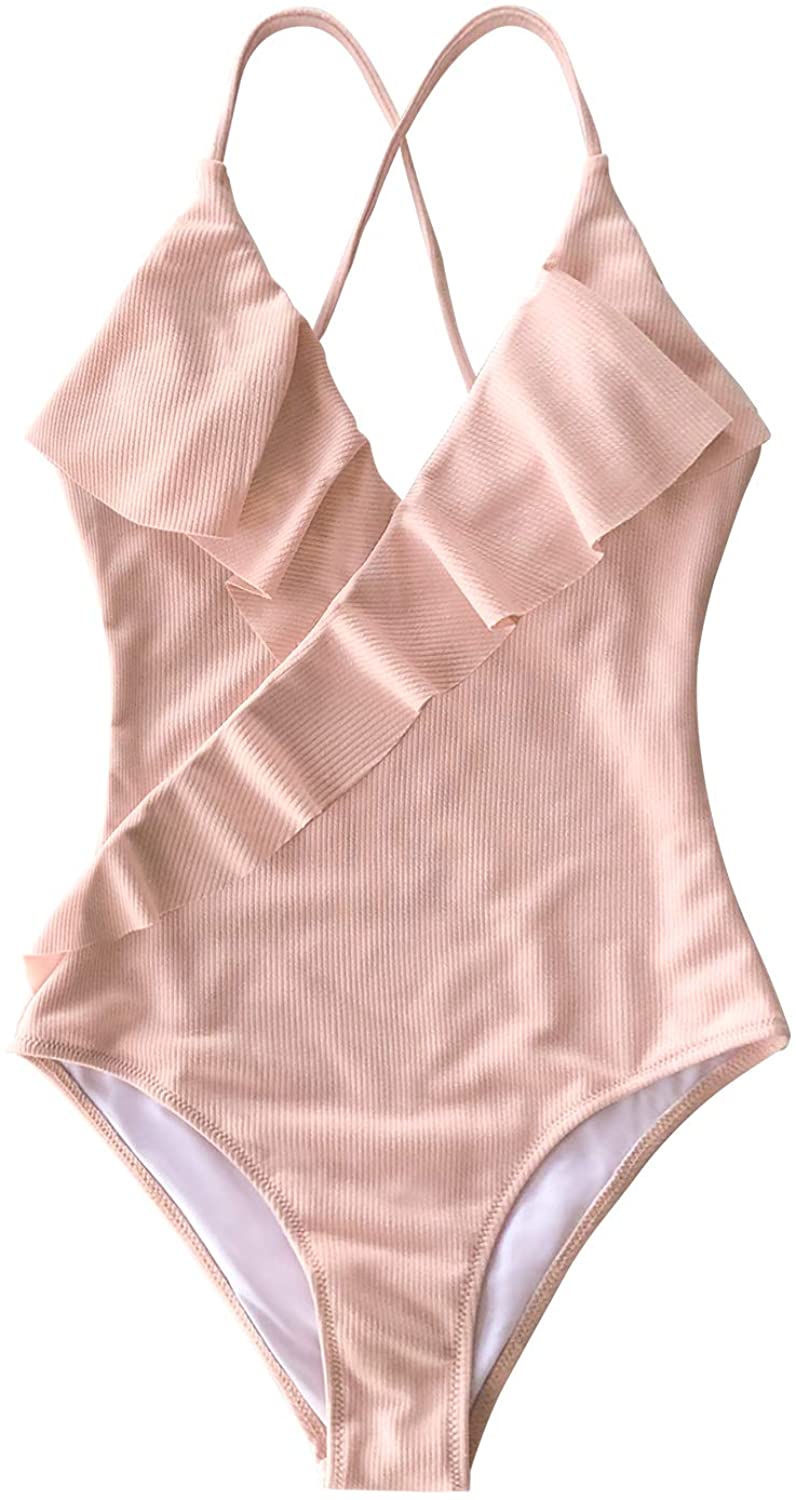 CUPSHE Women's One Piece Swimsuit Ruffle Wrap Textured Beach Swimwear Bathing Suits