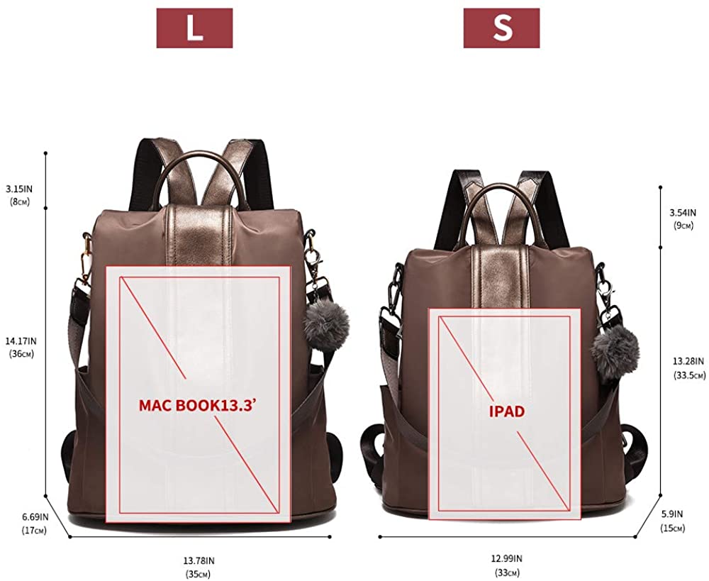 Women Backpack Purse Waterproof Nylon Anti-theft Rucksack Lightweight Shoulder Bag