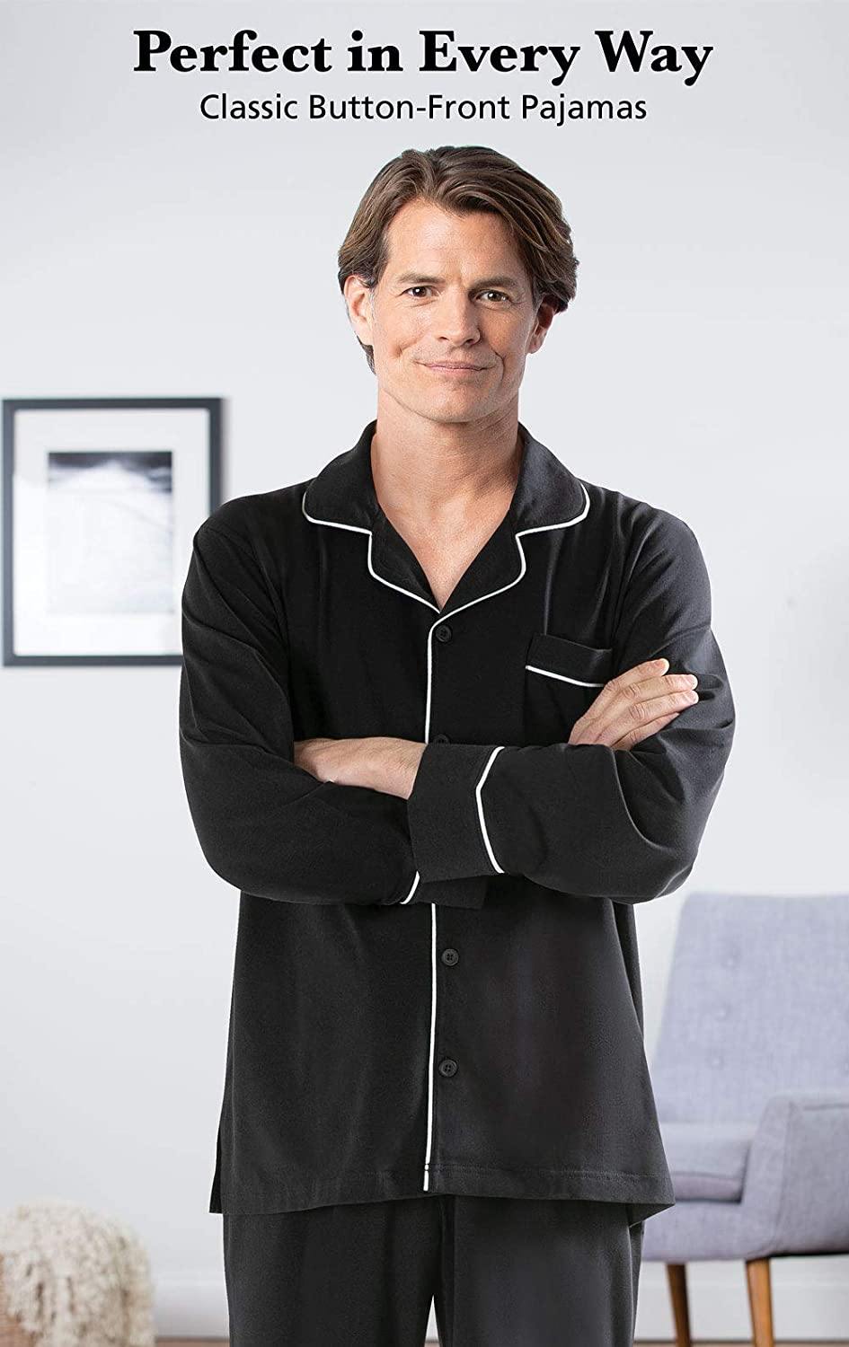 PajamaGram Classic Mens Pajamas Cotton - Men Pajamas Set
