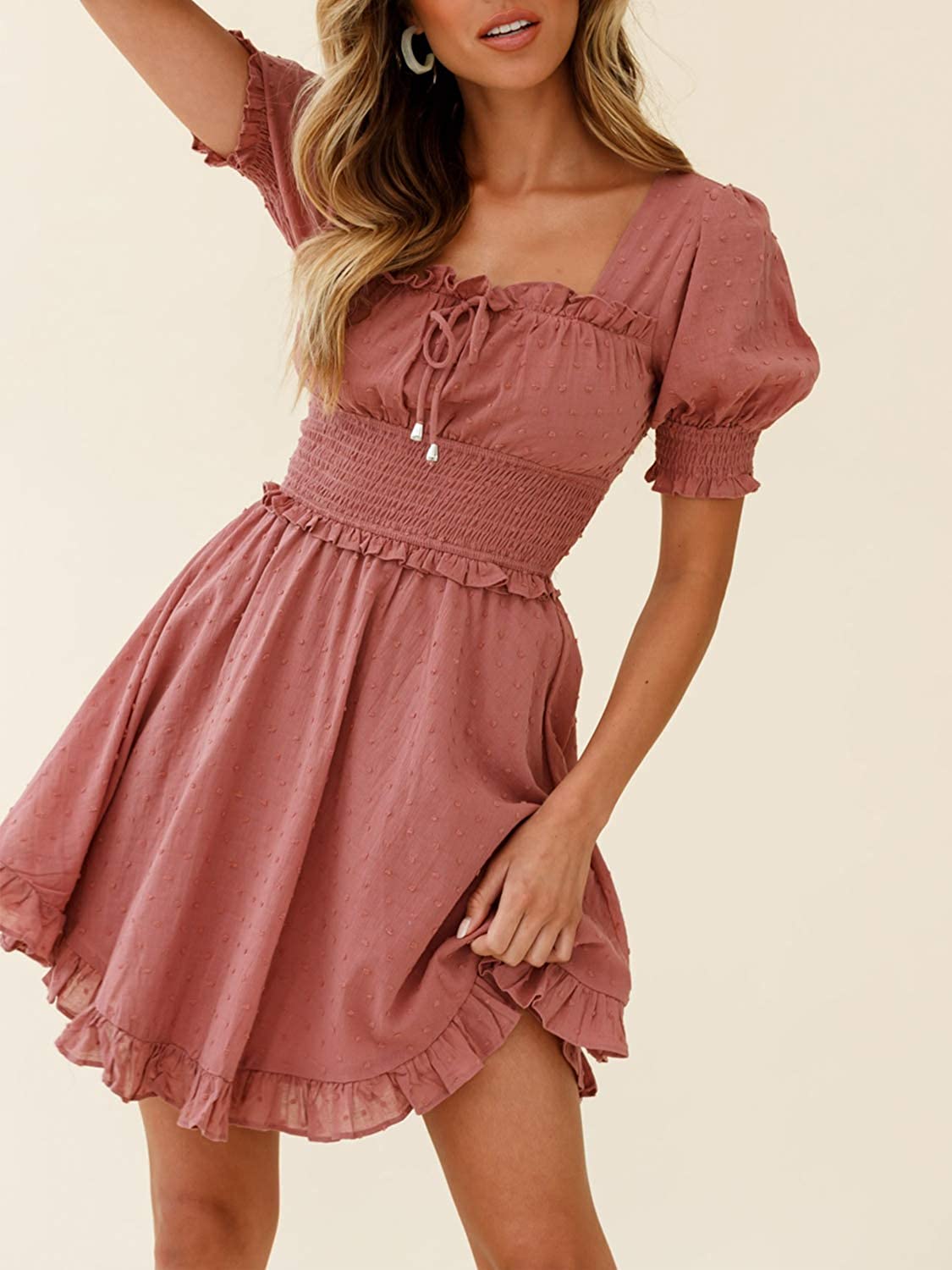 Simplee Women Sexy Deep V-Neck Short Sleeve Striped Print Mini A Line Dress