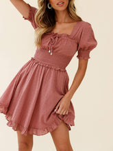 
                        
                          將圖片載入圖庫檢視器 Simplee Women Sexy Deep V-Neck Short Sleeve Striped Print Mini A Line Dress
                        
                      