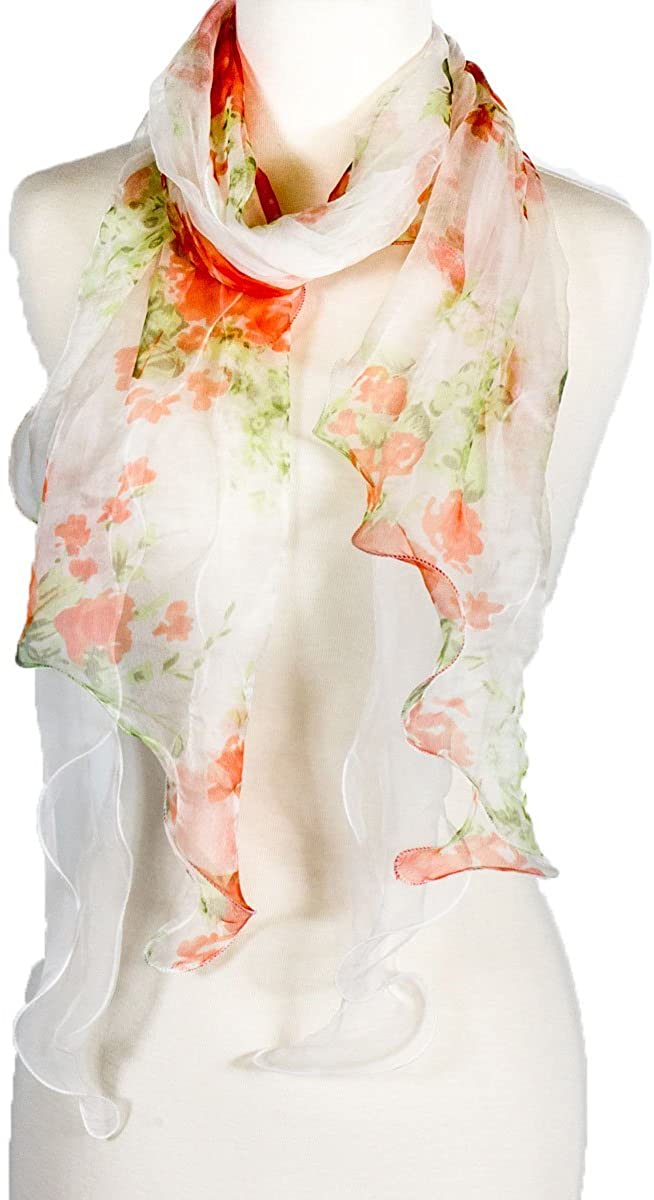 Double Layer Silk scarf, Floral Ruffle Silk Scarf, Summer scarf