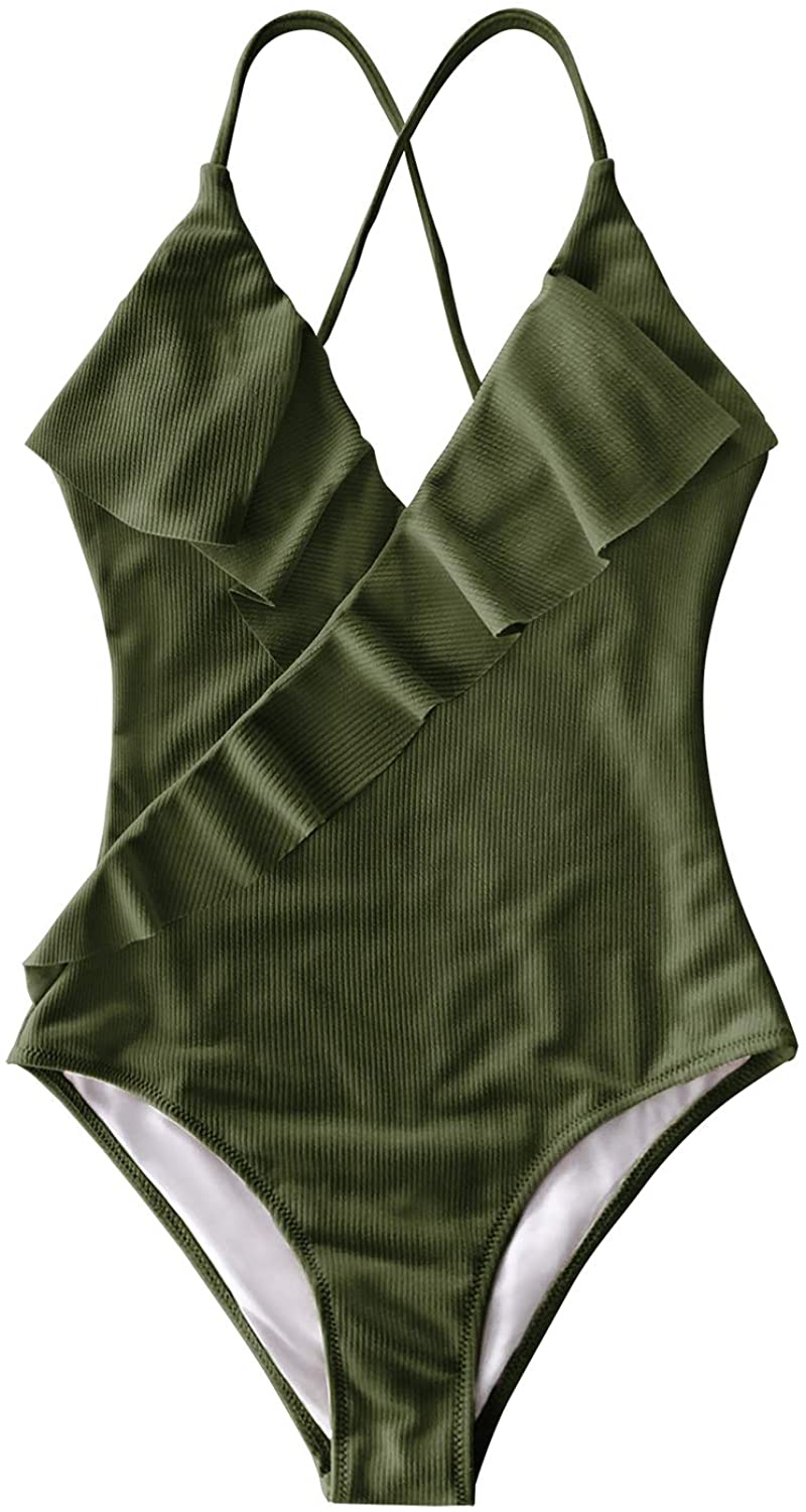CUPSHE Women's One Piece Swimsuit Ruffle Wrap Textured Beach Swimwear Bathing Suits