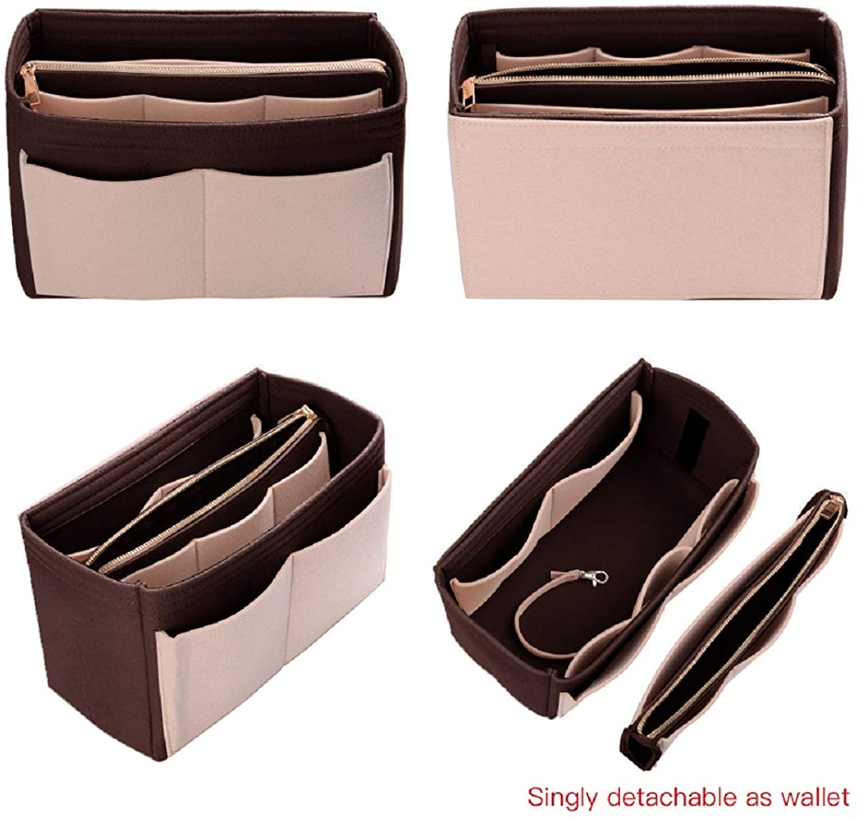 Purse Organizer Insert, Felt Bag organizer with zipper, Handbag & Tote Shaper, For Speedy Neverfull Tote, 5 Sizes
