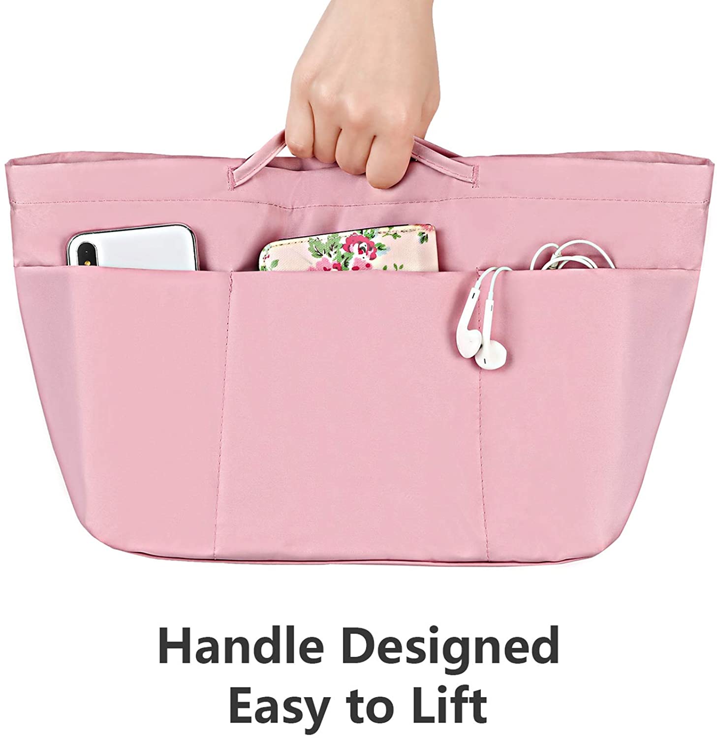 bridawn Nylon Tote Organizer Purse Insert Pocketbook Organizer Insert Handbag Divider with Handles Zipper Closure