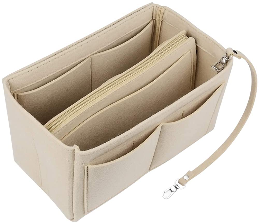 JessLab Felt Purse Organizer Insert with 14 Pockets and Detachable Zip Pouch