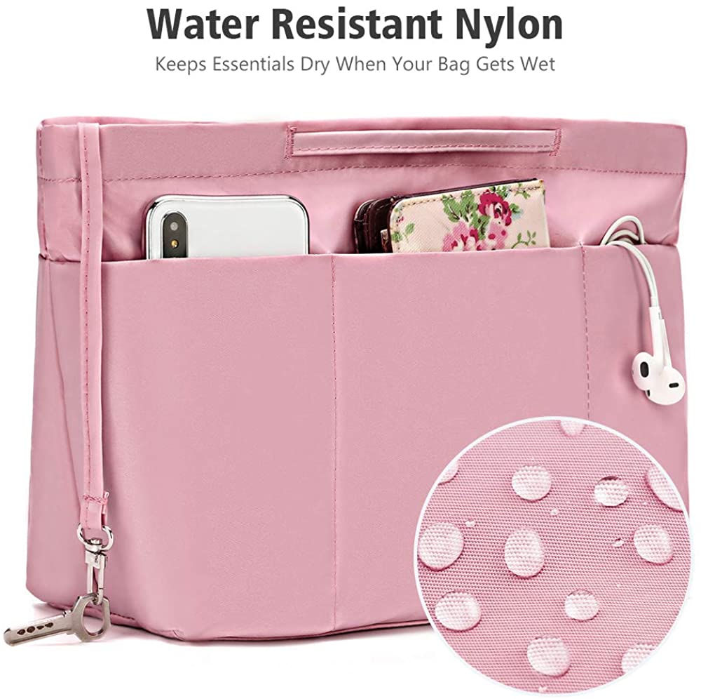 bridawn Nylon Tote Organizer Purse Insert Pocketbook Organizer Insert Handbag Divider with Handles Zipper Closure