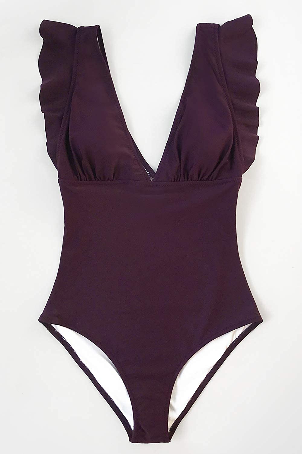 CUPSHE Women's One Piece Swimsuit V Neck Ruched Ruffle Shoulder Swimwear Bathing Suits