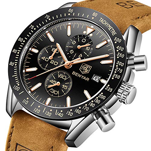 BENYAR Chronograph Mens Watch Quartz Movement 30M Waterproof | Leather Watch Strap