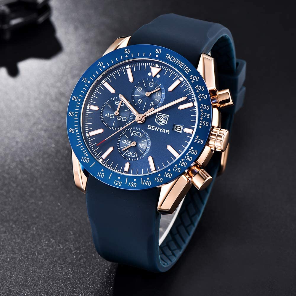 BENYAR Chronograph Mens Watch Quartz Movement 30M Waterproof | Leather Watch Strap
