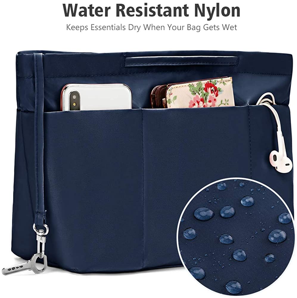 bridawn Nylon Tote Organizer Purse Insert Pocketbook Organizer Insert Handbag Divider with Handles Zipper Closure