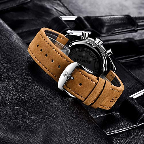 BENYAR Chronograph Mens Watch Quartz Movement 30M Waterproof | Leather Watch Strap