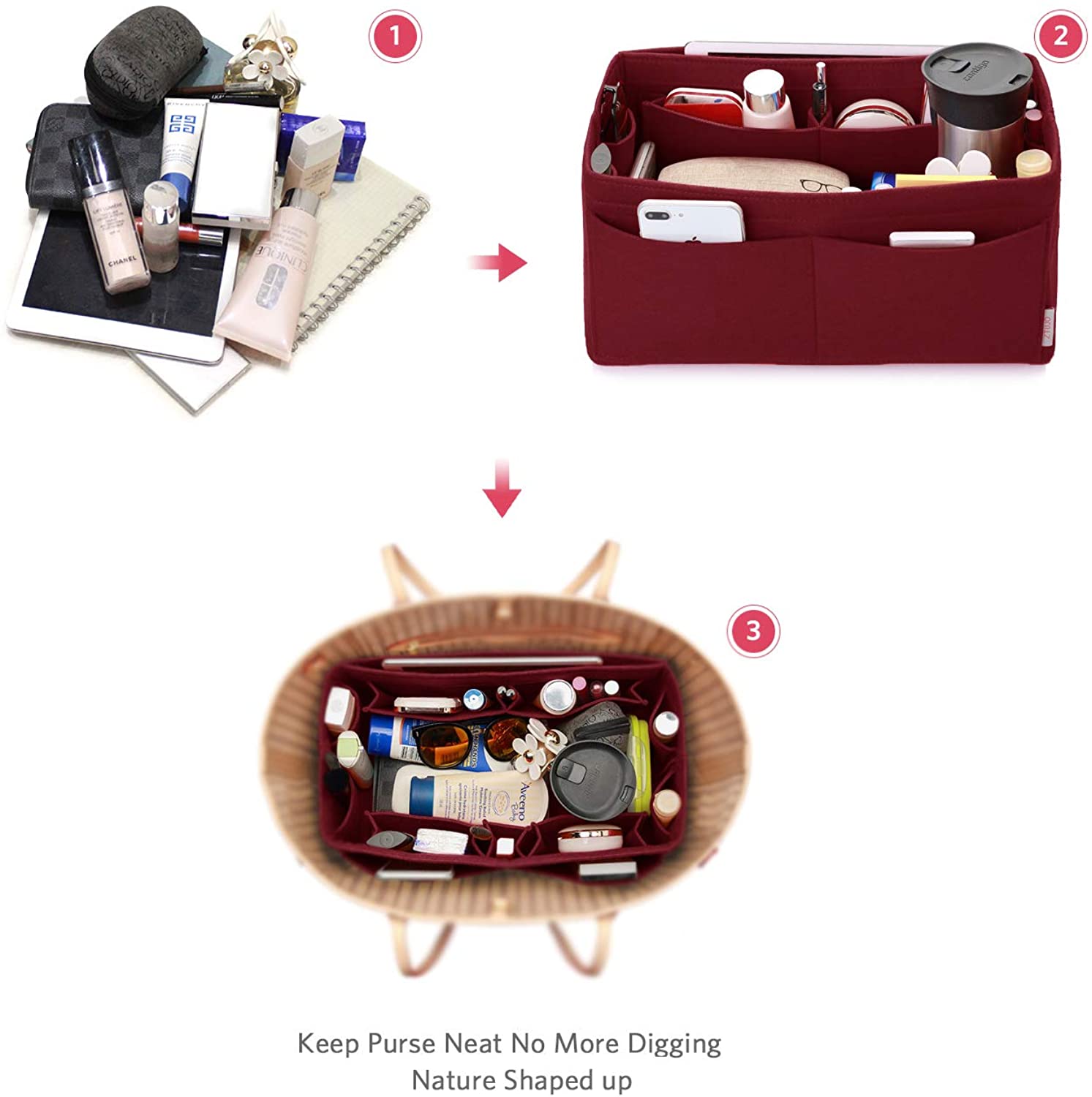 Felt Purse Organizer, Bag in Bag Organizer For Tote & Handbag Speedy Neverfull, Medium Large Extra Large