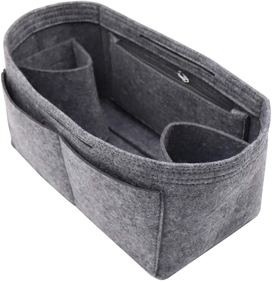 Felt Purse Organizer Insert Zipper Pocket with Two Removeable Bottle Holder