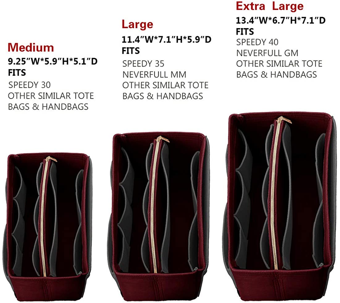 Purse Organizer Insert, Felt Bag organizer with zipper, Handbag & Tote Shaper, For Speedy Neverfull Tote, 5 Sizes