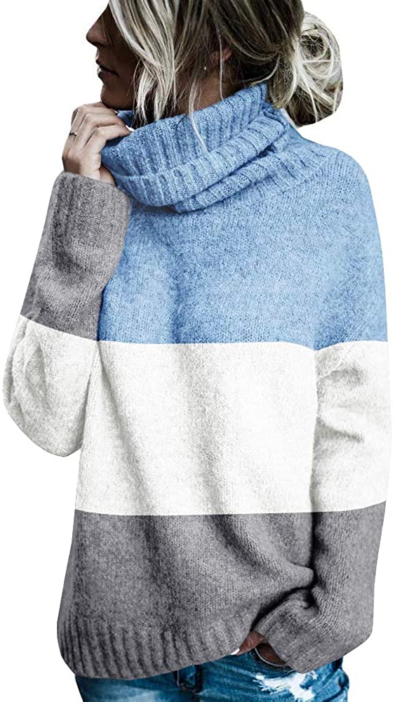 FISACE Womens Solid Round Neck Oversized Turtleneck Full Sleeve Knitted Sweater Pullover