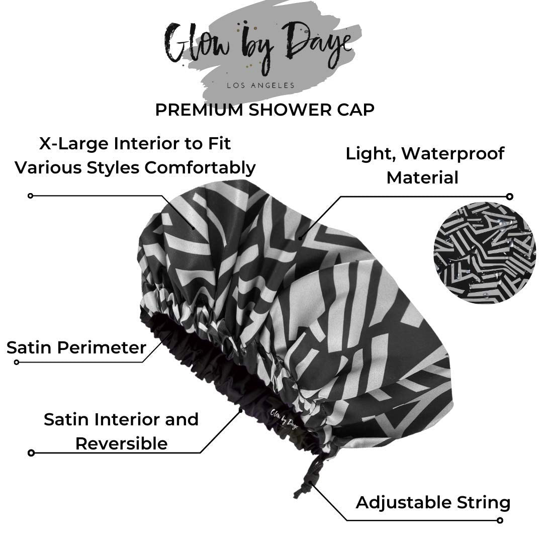 Large Satin Lined Shower Cap- Adjustable, Waterproof, Satin Interior for Hair Protection