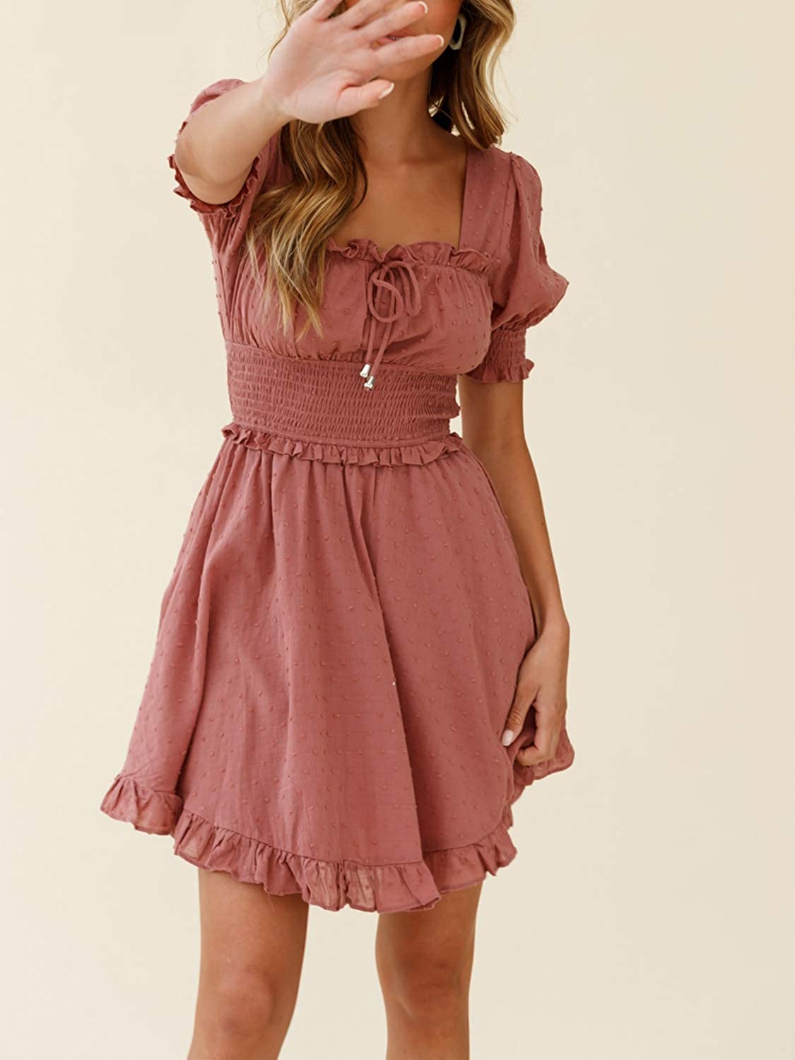 Simplee Women Sexy Deep V-Neck Short Sleeve Striped Print Mini A Line Dress