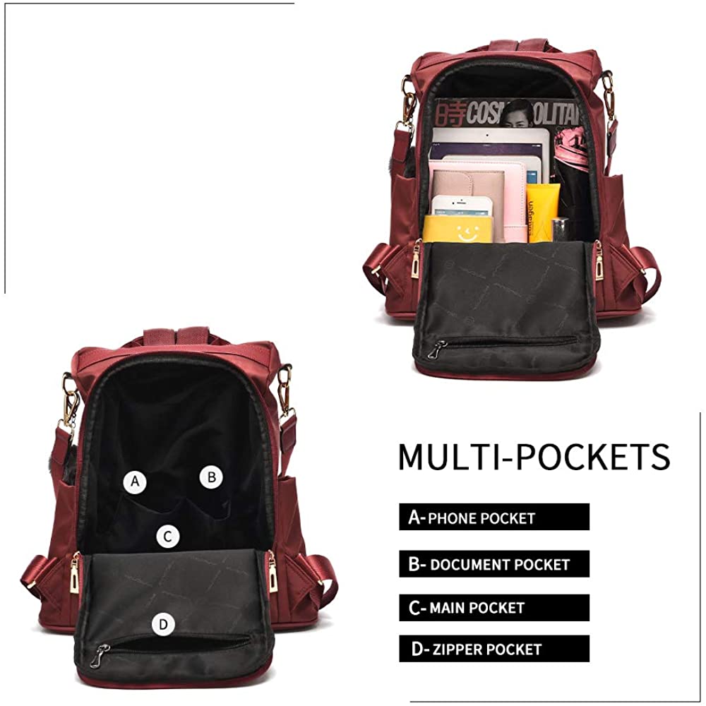 Women Backpack Purse Waterproof Nylon Anti-theft Rucksack Lightweight Shoulder Bag