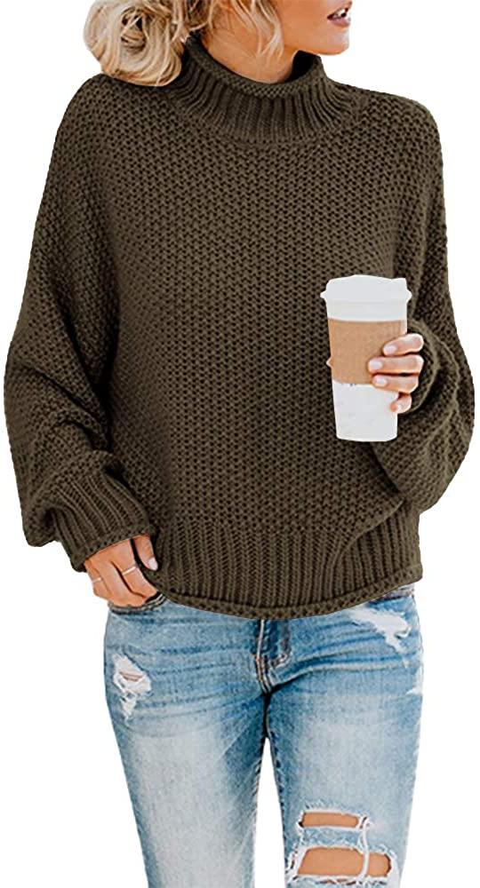 Saodimallsu Womens Turtleneck Oversized Sweaters Batwing Long Sleeve Pullover Loose Chunky Knit Jumper - JOY2ESpree