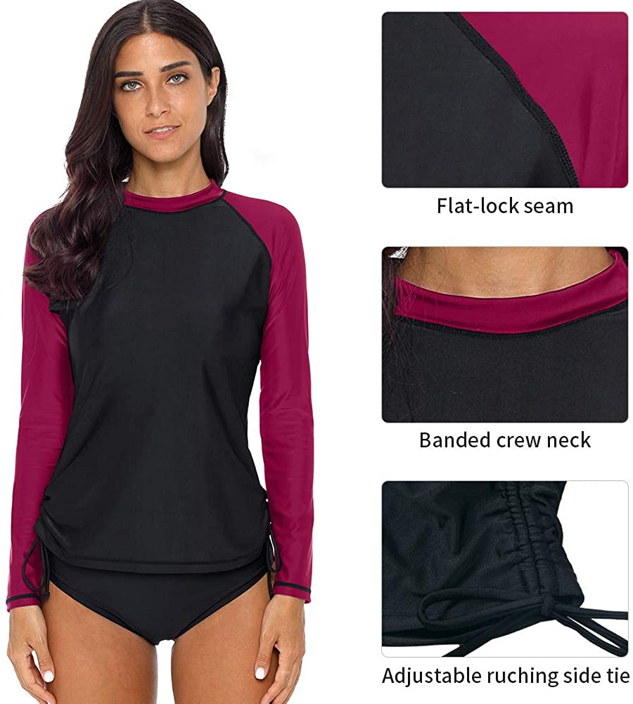 CharmLeaks Women's Long Sleeve Rashguard UPF 50 Sun Protection Swimsuit Top Striped Swim Shirts