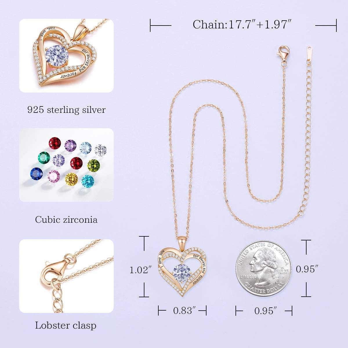 CDE Forever Love Heart Women Necklace 925 Sterling Silver Rose Gold Plated Birthstone Pendant Necklaces for Women - JOY2ESpree