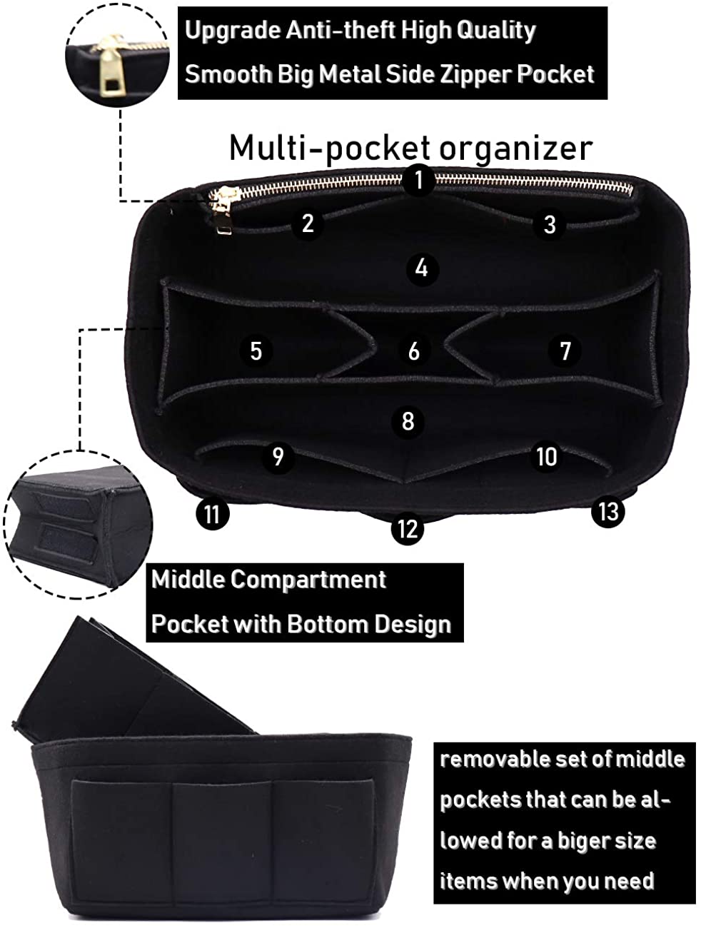 LEXSION Felt Purse Insert Bag Organizer Bag In Bag For Handbag Purse Organizer Fits Speedy Neverfull