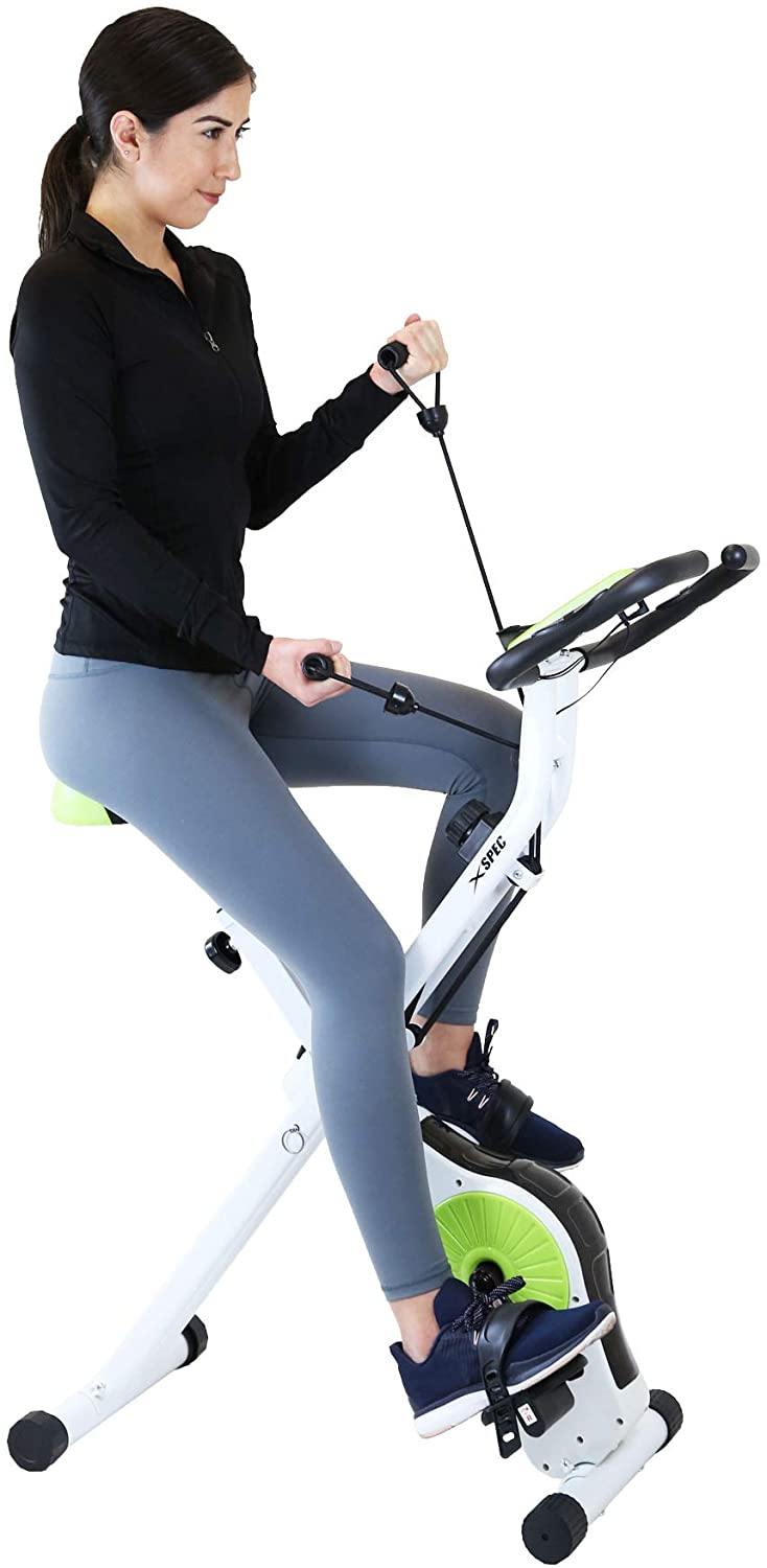 Xspec Indoor Foldable Stationary Upright Exercise Cardio Workout Cycling Bike with 16-Level Resistance, Magenta/Lime - JOY2ESpree