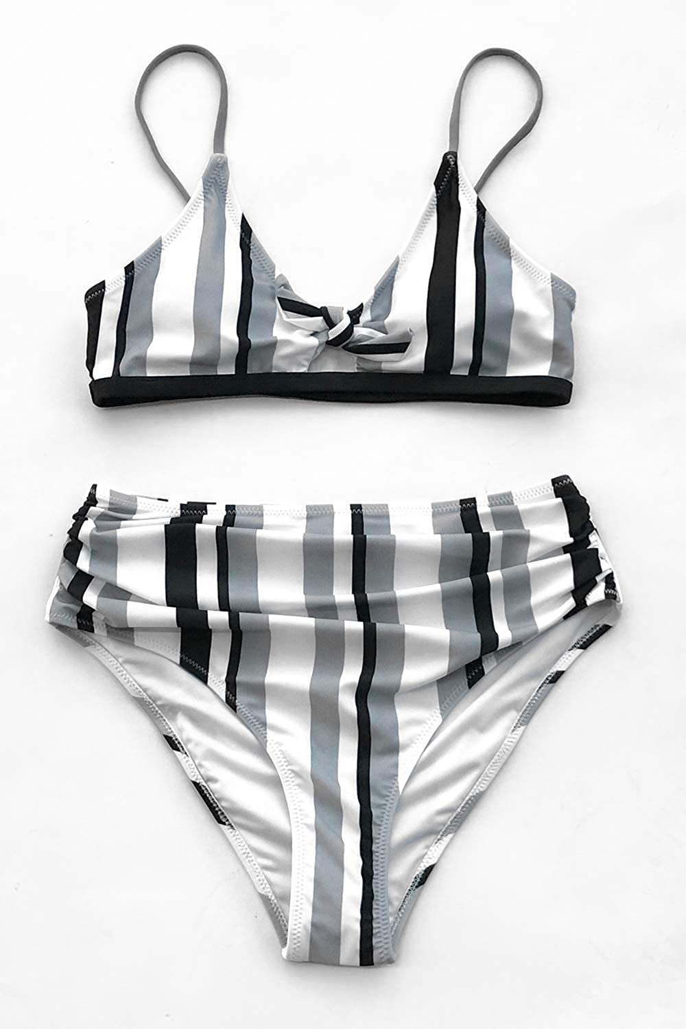 CUPSHE Women's Stripe Bikini Bowknot Shirred Swimsuit