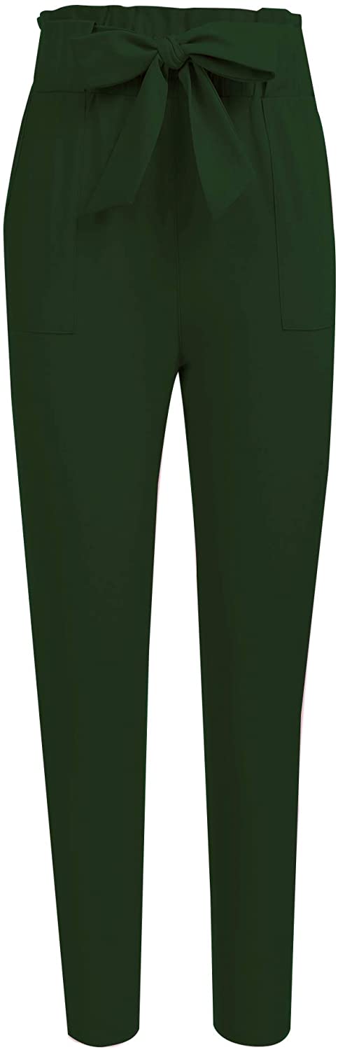 Freeprance Women's Pants Casual Trouser Paper Bag Pants Elastic Waist Slim Pockets