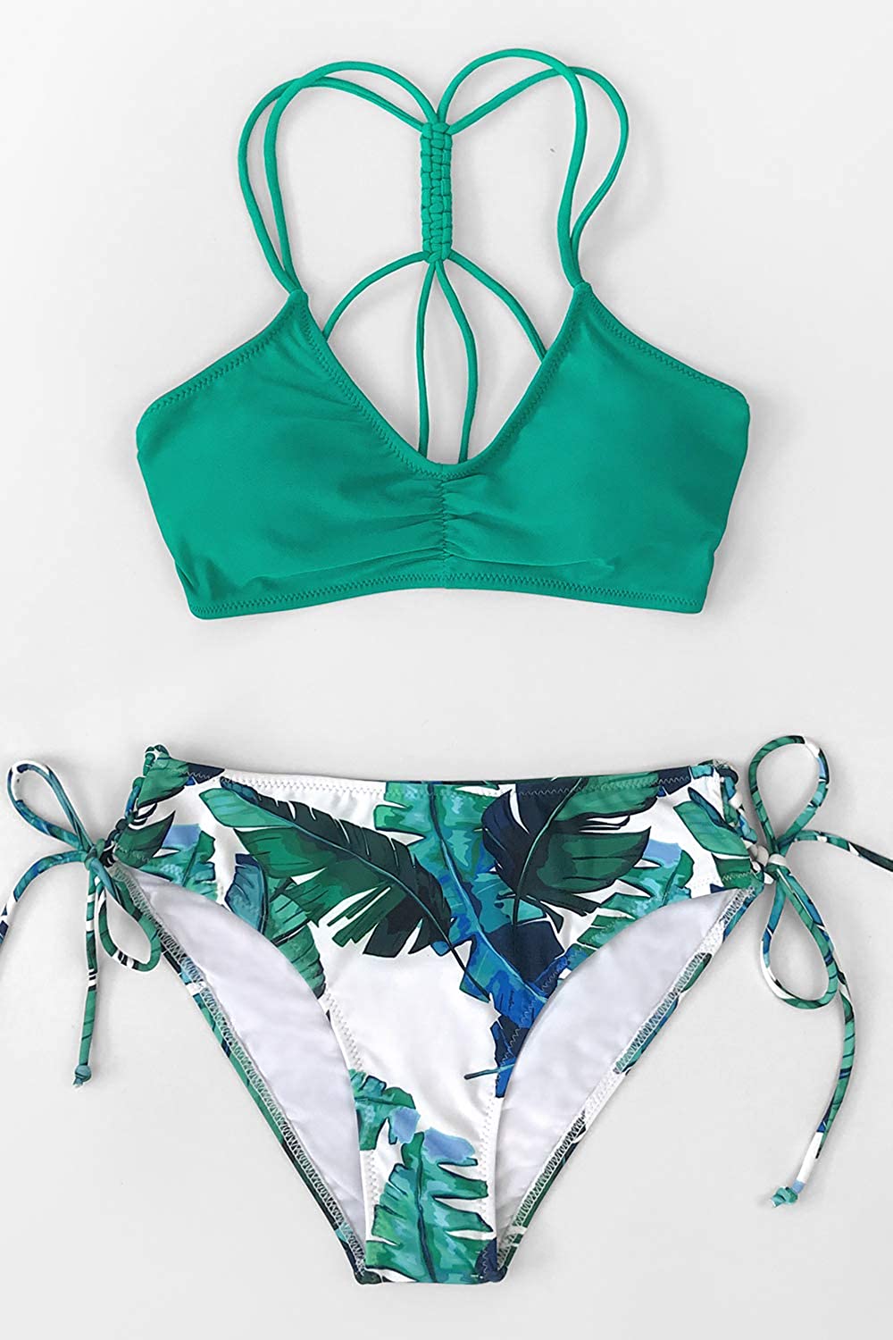 CUPSHE Women's Back Braided Straps Reversible Bottom Strappy Lace Up Bikini Sets