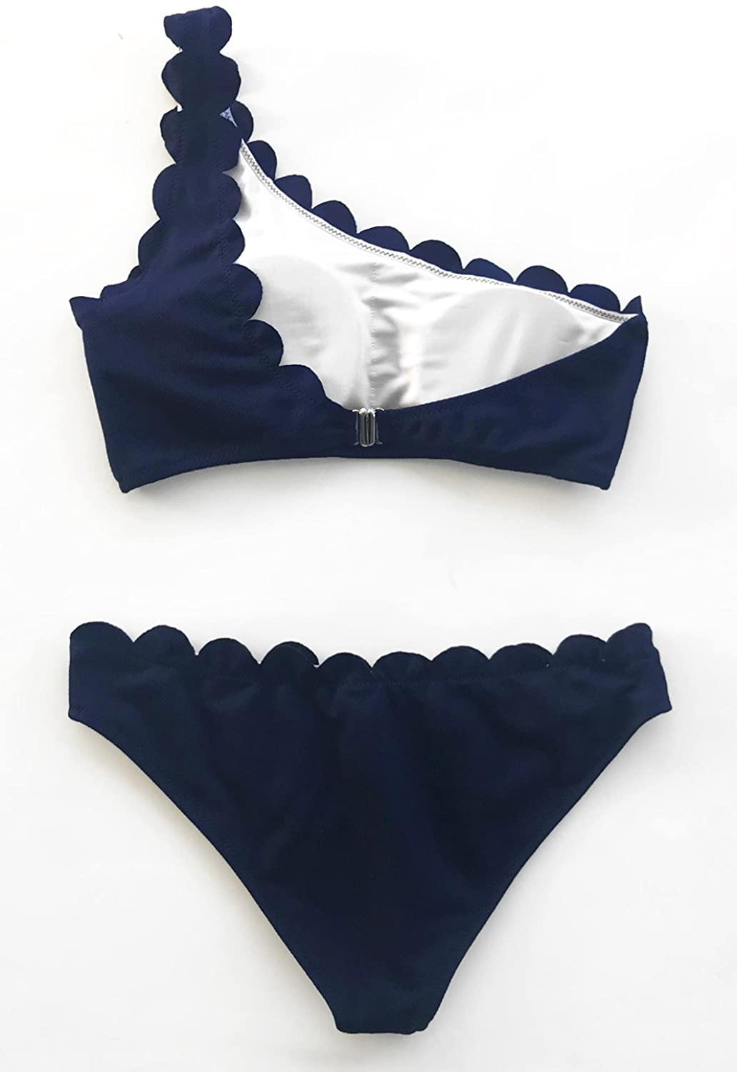 CUPSHE Women's Solid Wavy Edge One-Shoulder Bikini Set Rain of Petals - JOY2ESpree