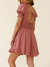 
                        
                          將圖片載入圖庫檢視器 Simplee Women Sexy Deep V-Neck Short Sleeve Striped Print Mini A Line Dress
                        
                      