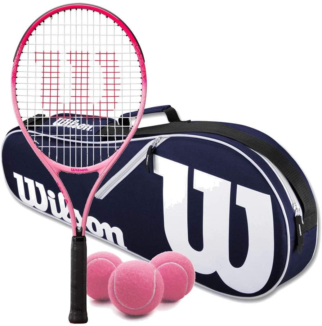 Wilson Burn Pink Junior Tennis Racquet Bundled with a Advantage II Racquet Holder and a Can of Pink Tennis Balls - JOY2ESpree