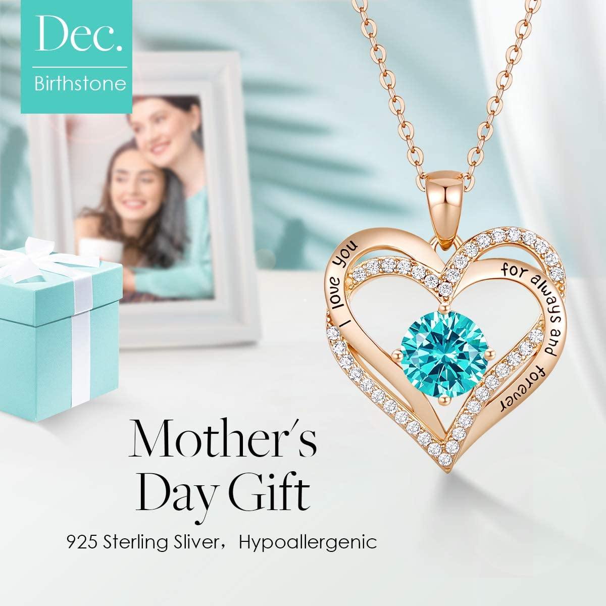 CDE Forever Love Heart Women Necklace 925 Sterling Silver Rose Gold Plated Birthstone Pendant Necklaces for Women - JOY2ESpree